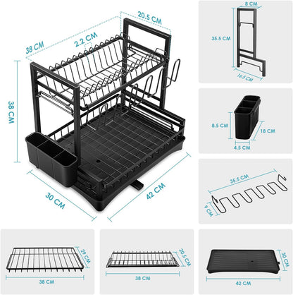 CARLA HOME Dish Drying Rack 2-Tier Kitchen Drainer with Drainboard V178-36245