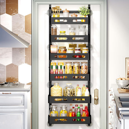 CARLA HOME 6 Tier Over the Door Organizer with Adjustable Metal Pantry Storage Rack and Hanging Baskets for V178-36247