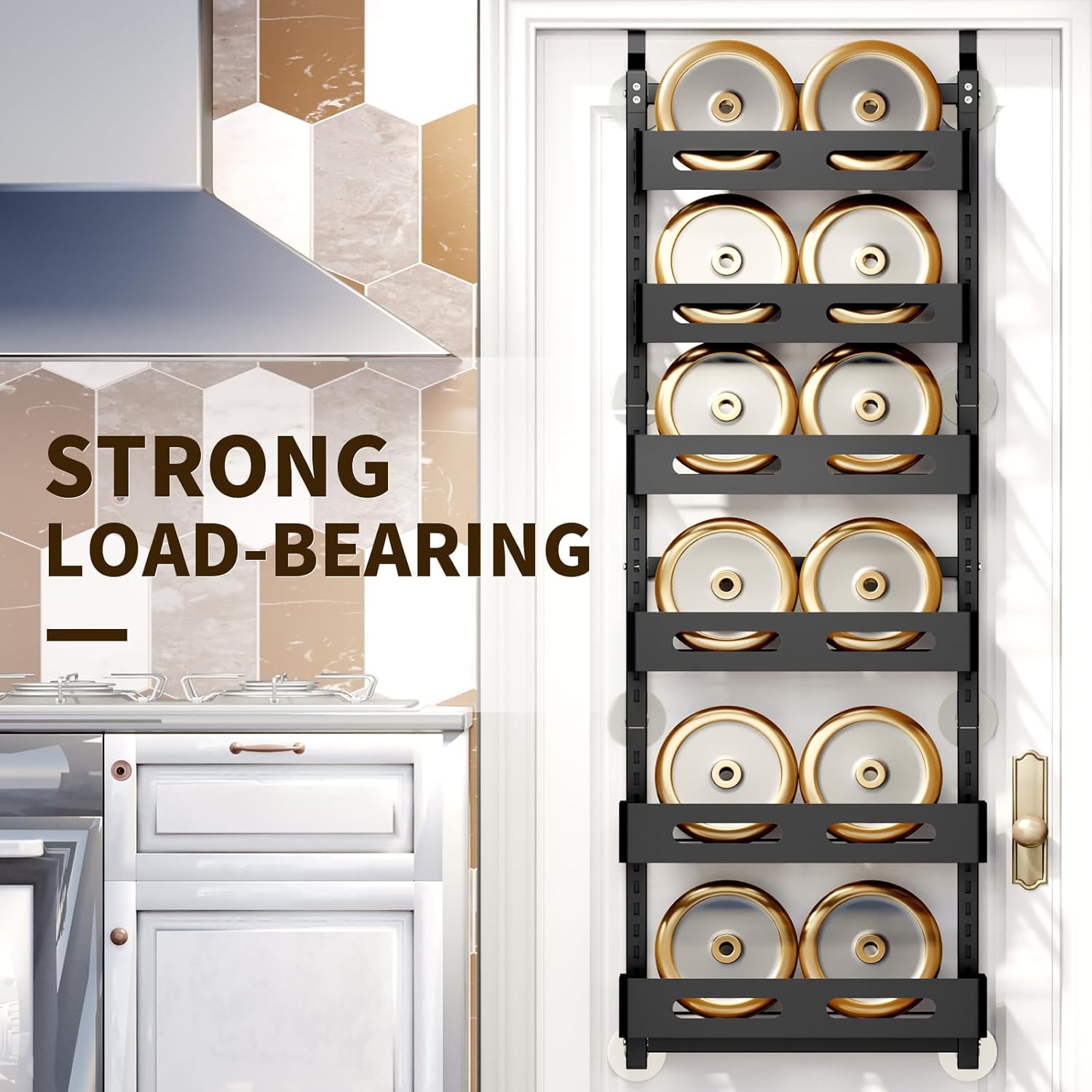 CARLA HOME 6 Tier Over the Door Organizer with Adjustable Metal Pantry Storage Rack and Hanging Baskets for V178-36247