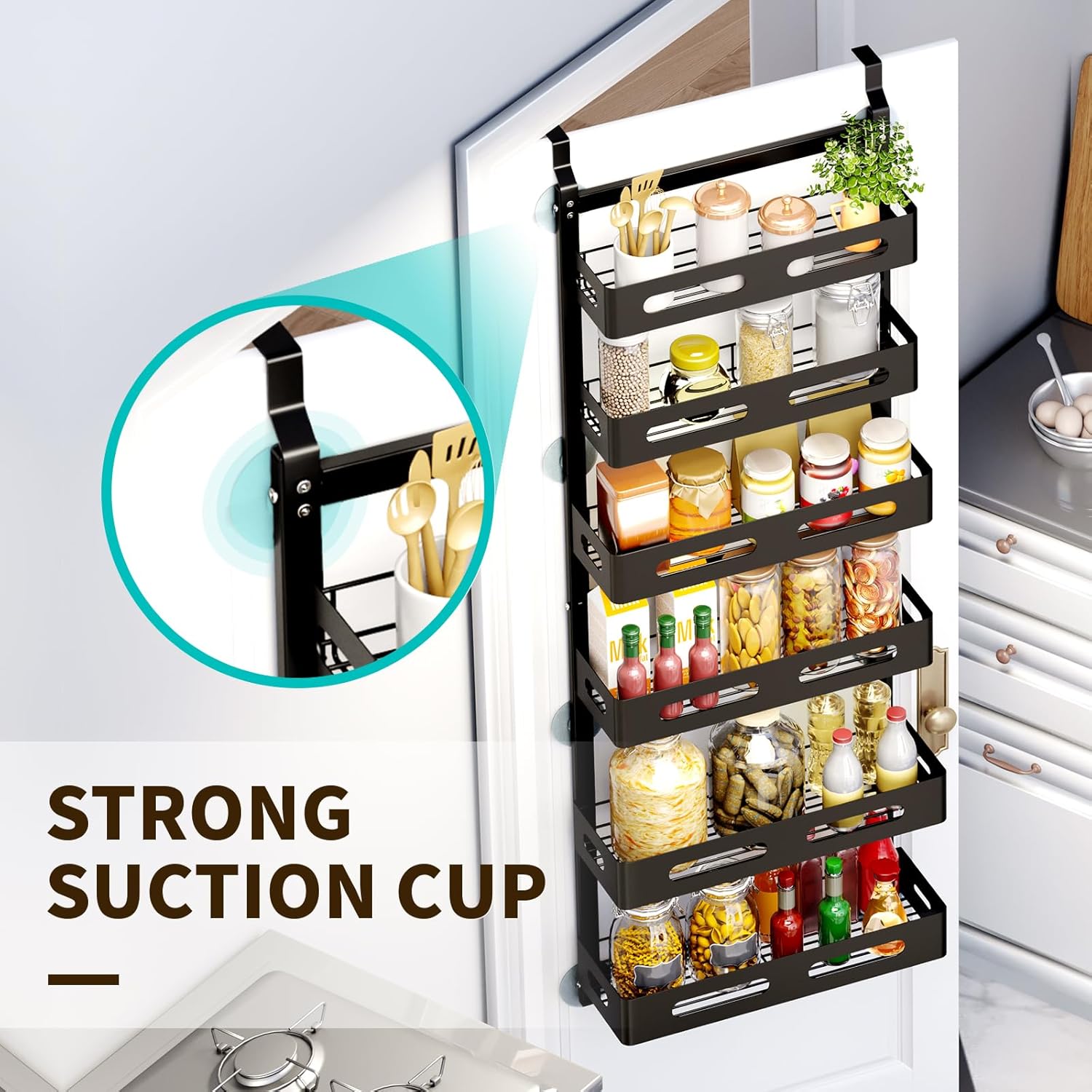 CARLA HOME 6 Tier Over the Door Organizer with Adjustable Metal Pantry Storage Rack and Hanging Baskets for V178-36247