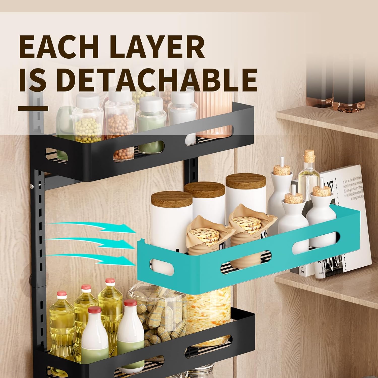 CARLA HOME 6 Tier Over the Door Organizer with Adjustable Metal Pantry Storage Rack and Hanging Baskets for V178-36247