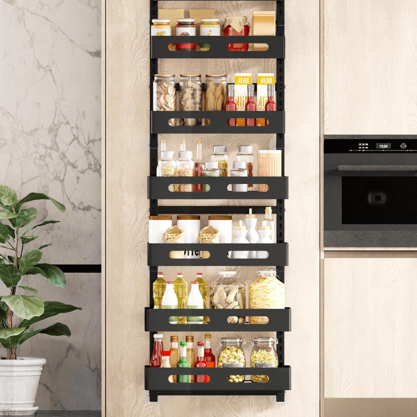 CARLA HOME 6 Tier Over the Door Organizer with Adjustable Metal Pantry Storage Rack and Hanging Baskets for V178-36247