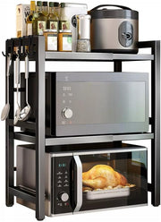 CARLA HOME 3-Tier Microwave Oven Rack with Adjustable Metal Kitchen Shelf Stand for Countertop Storage and 6 V178-36248
