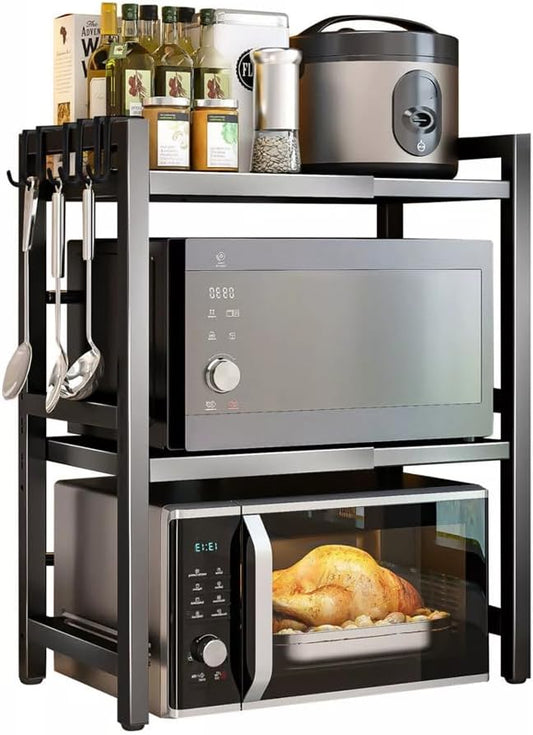 CARLA HOME 3-Tier Microwave Oven Rack with Adjustable Metal Kitchen Shelf Stand for Countertop Storage and 6 V178-36248