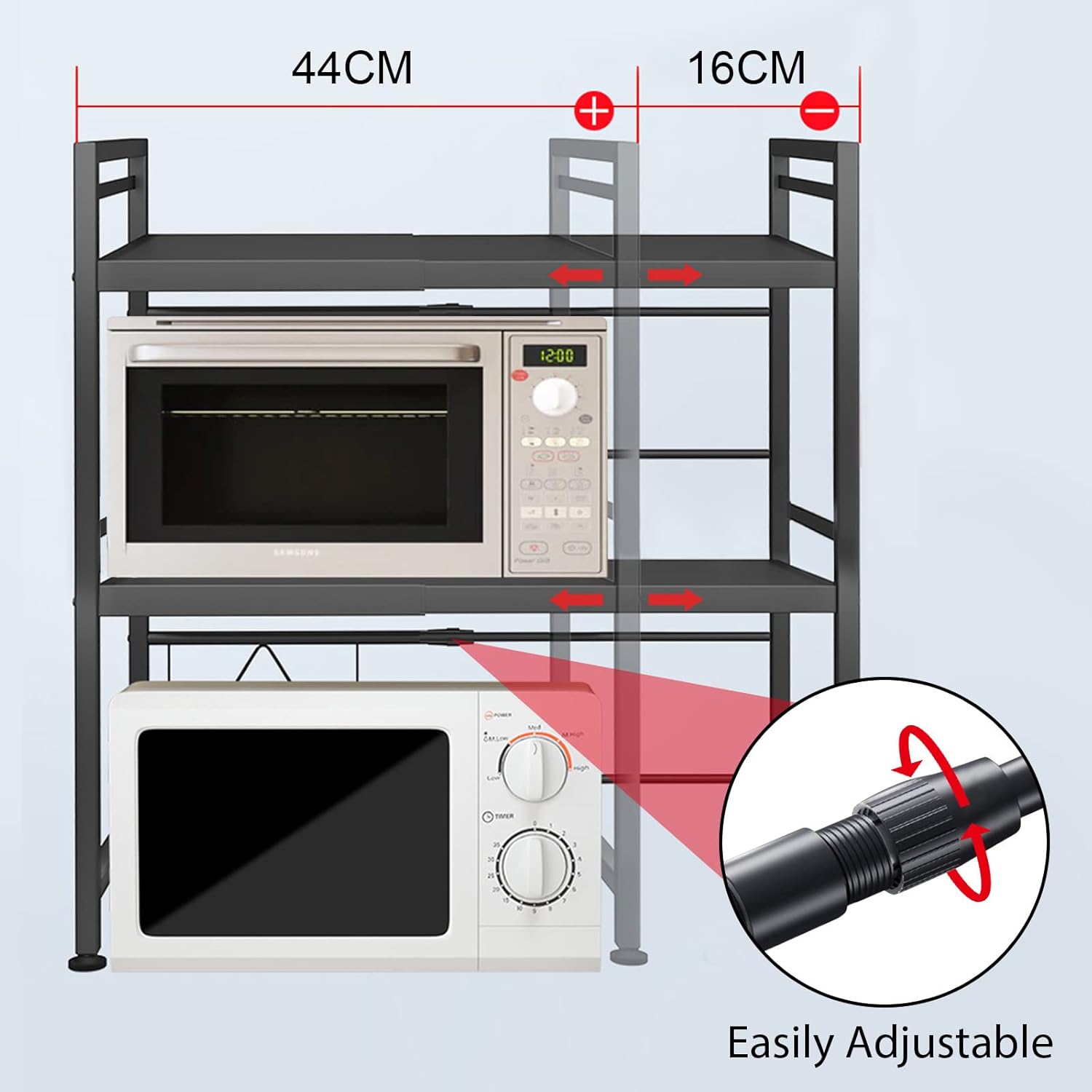 CARLA HOME 3-Tier Microwave Oven Rack with Adjustable Metal Kitchen Shelf Stand for Countertop Storage and 6 V178-36248