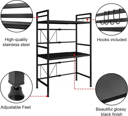 CARLA HOME 3-Tier Microwave Oven Rack with Adjustable Metal Kitchen Shelf Stand for Countertop Storage and 6 V178-36248