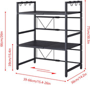CARLA HOME 3-Tier Microwave Oven Rack with Adjustable Metal Kitchen Shelf Stand for Countertop Storage and 6 V178-36248