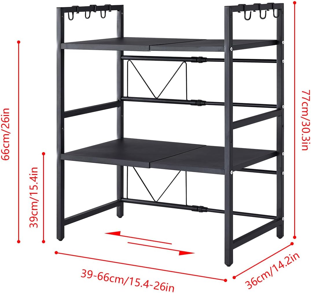 CARLA HOME 3-Tier Microwave Oven Rack with Adjustable Metal Kitchen Shelf Stand for Countertop Storage and 6 V178-36248