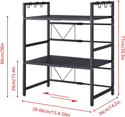 CARLA HOME 3-Tier Microwave Oven Rack with Adjustable Metal Kitchen Shelf Stand for Countertop Storage and 6 V178-36248
