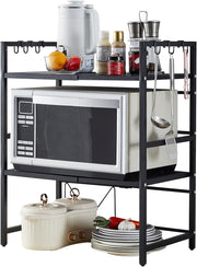CARLA HOME 3-Tier Microwave Oven Rack with Adjustable Metal Kitchen Shelf Stand for Countertop Storage and 6 V178-36248