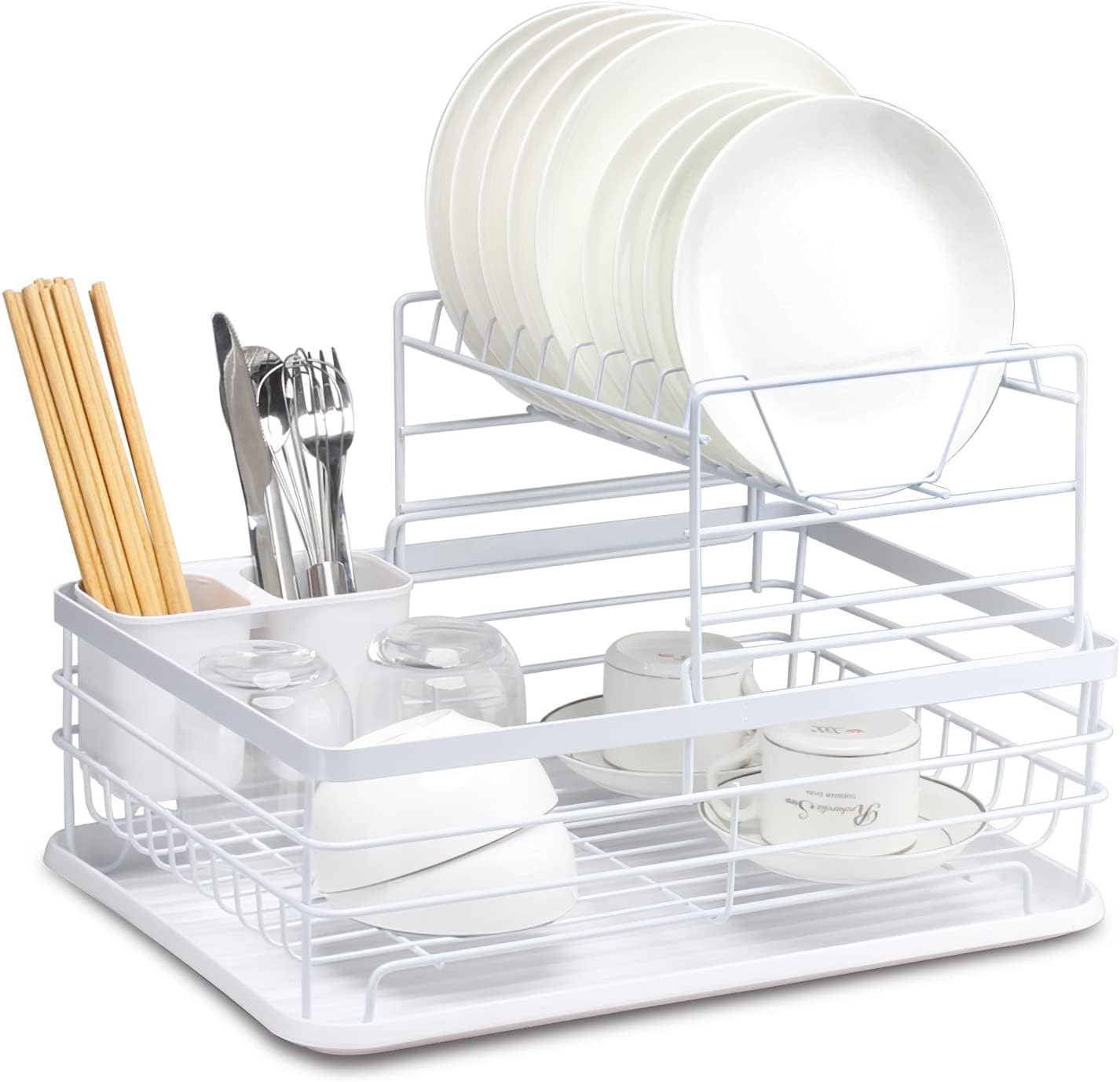 CARLA HOME 2-Tier Dish Drying Rack for Kitchen Counter with Removable Drip Tray, Utensil Holder and Cutlery V178-36249