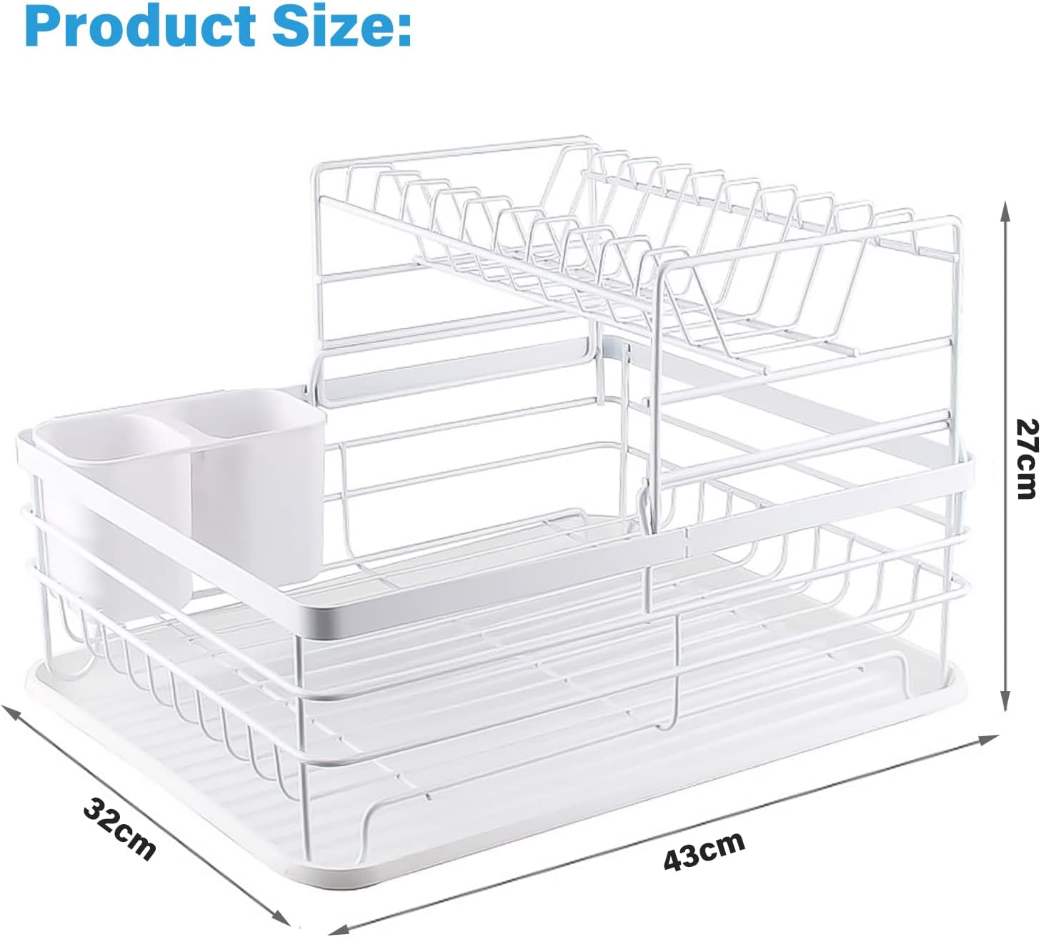 CARLA HOME 2-Tier Dish Drying Rack for Kitchen Counter with Removable Drip Tray, Utensil Holder and Cutlery V178-36249