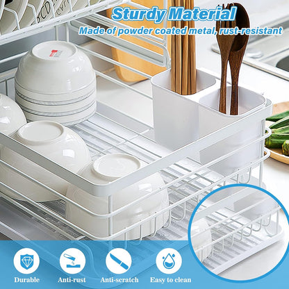 CARLA HOME 2-Tier Dish Drying Rack for Kitchen Counter with Removable Drip Tray, Utensil Holder and Cutlery V178-36249
