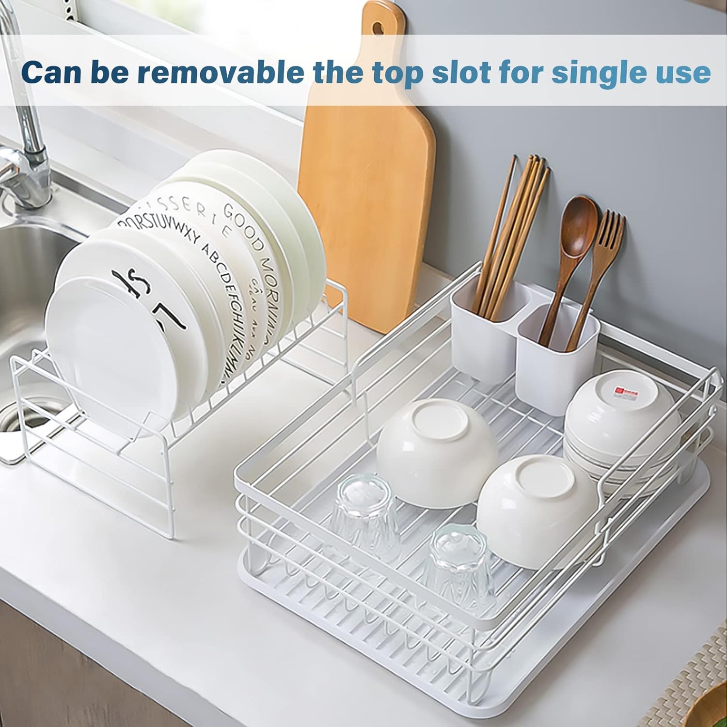 CARLA HOME 2-Tier Dish Drying Rack for Kitchen Counter with Removable Drip Tray, Utensil Holder and Cutlery V178-36249