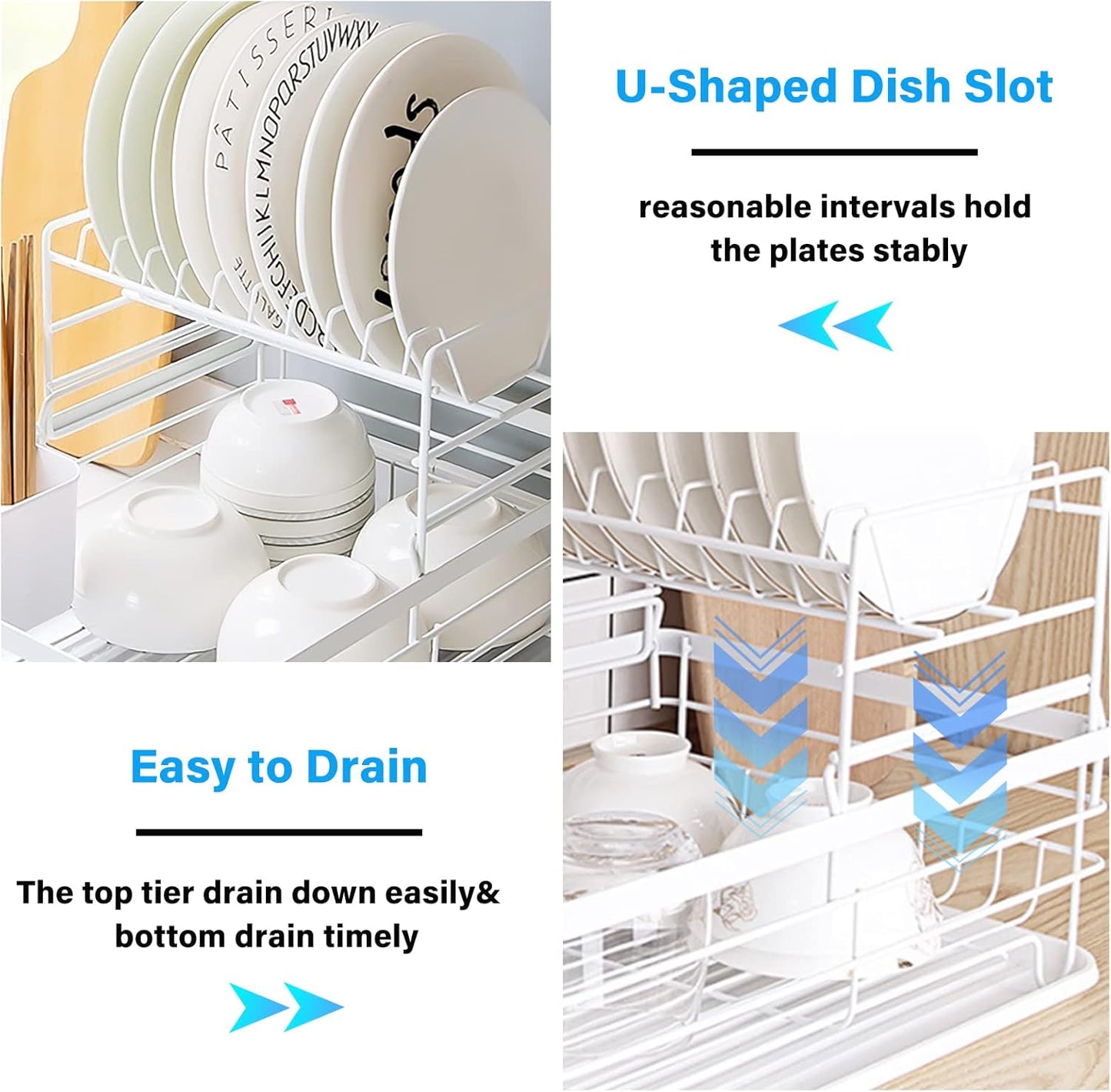 CARLA HOME 2-Tier Dish Drying Rack for Kitchen Counter with Removable Drip Tray, Utensil Holder and Cutlery V178-36249