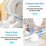 CARLA HOME 2-Tier Dish Drying Rack for Kitchen Counter with Removable Drip Tray, Utensil Holder and Cutlery V178-36249