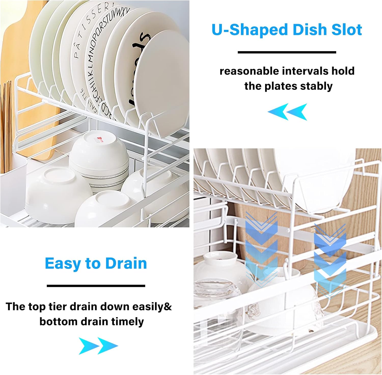 CARLA HOME 2-Tier Dish Drying Rack for Kitchen Counter with Removable Drip Tray, Utensil Holder and Cutlery V178-36249