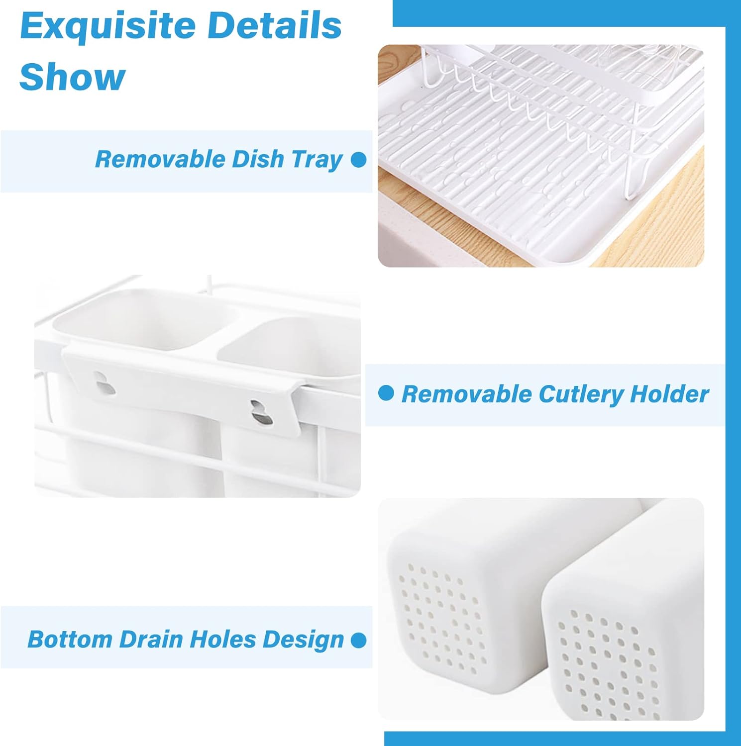 CARLA HOME 2-Tier Dish Drying Rack for Kitchen Counter with Removable Drip Tray, Utensil Holder and Cutlery V178-36249