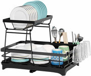 CARLA HOME 2-Tier Dish Drying Rack for Kitchen Counter with Drainboard, Utensil Holder, Cup Rack & Cutlery V178-36250