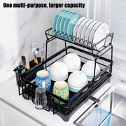 CARLA HOME 2-Tier Dish Drying Rack for Kitchen Counter with Drainboard, Utensil Holder, Cup Rack & Cutlery V178-36250