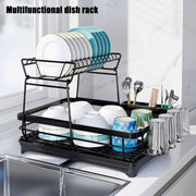 CARLA HOME 2-Tier Dish Drying Rack for Kitchen Counter with Drainboard, Utensil Holder, Cup Rack & Cutlery V178-36250
