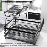 CARLA HOME 2-Tier Dish Drying Rack for Kitchen Counter with Drainboard, Utensil Holder, Cup Rack & Cutlery V178-36250