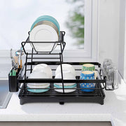 CARLA HOME 2-Tier Dish Drying Rack for Kitchen Counter with Drainboard, Utensil Holder, Cup Rack & Cutlery V178-36250