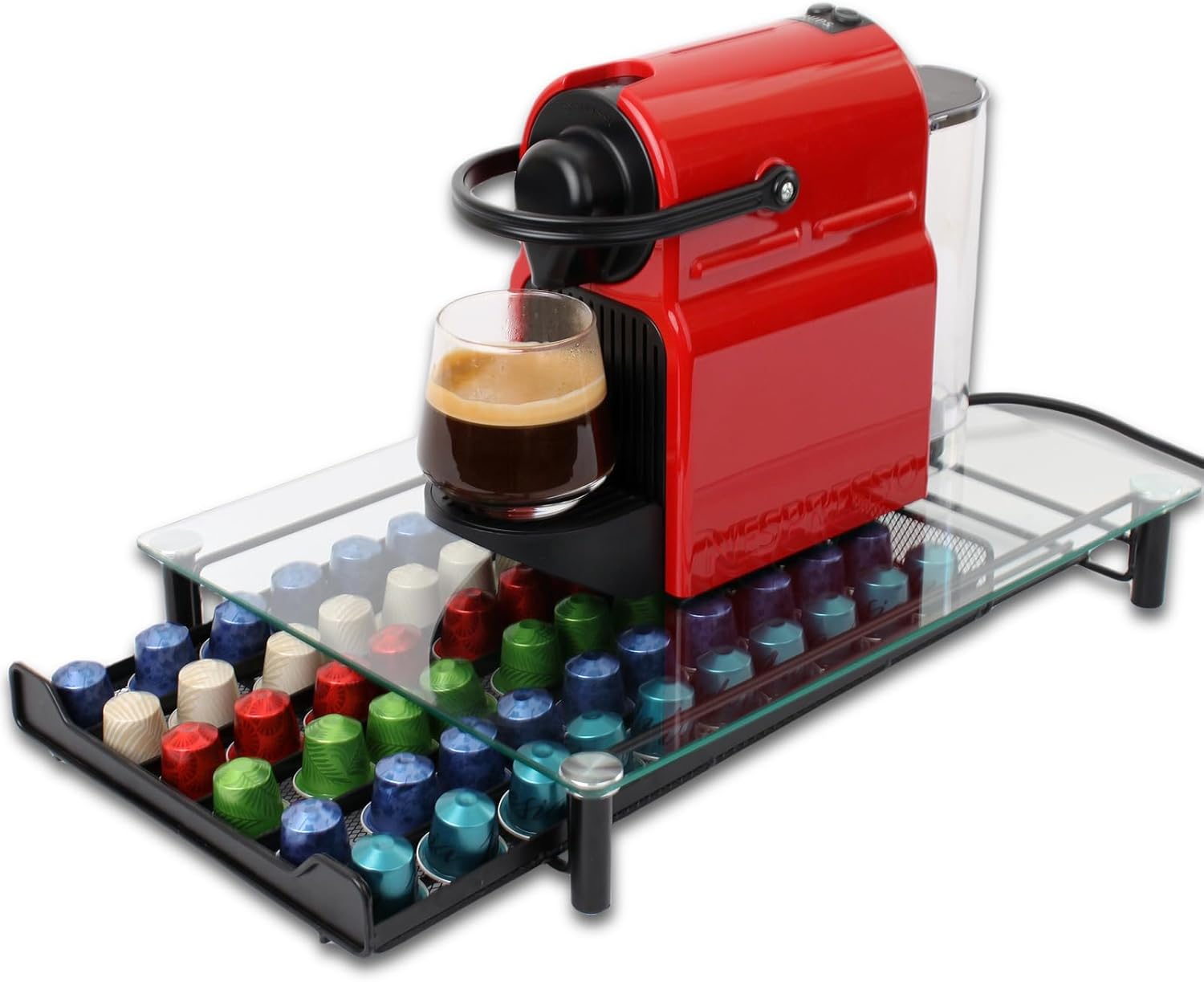 CARLA HOME 60 Coffee Pod Holder Drawer with Tempered Glass Capsule Organizer for Nespresso Pods and Sliding V178-36251
