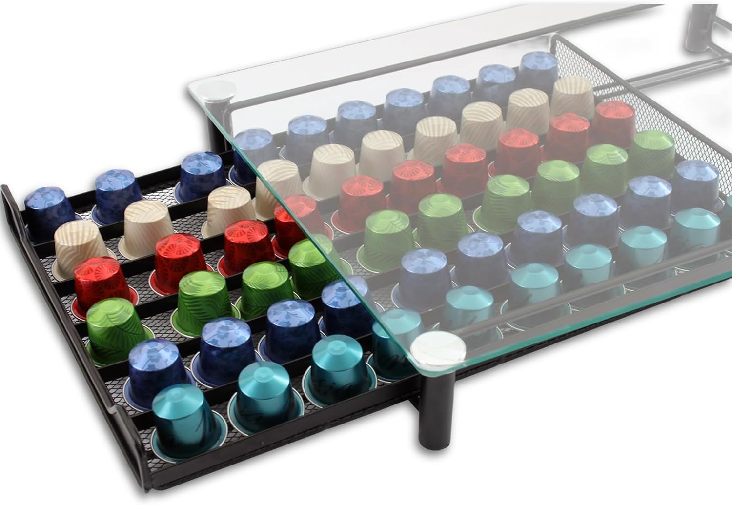 CARLA HOME 60 Coffee Pod Holder Drawer with Tempered Glass Capsule Organizer for Nespresso Pods and Sliding V178-36251