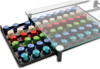 CARLA HOME 60 Coffee Pod Holder Drawer with Tempered Glass Capsule Organizer for Nespresso Pods and Sliding V178-36251