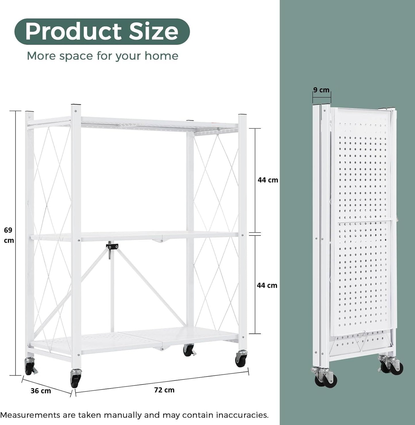 CARLA HOME 3-Tier Foldable Storage Shelf with Wheels for Kitchen, Garage, Pantry or Basement (White) V178-36253