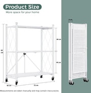 CARLA HOME 3-Tier Foldable Storage Shelf with Wheels for Kitchen, Garage, Pantry or Basement (White) V178-36253