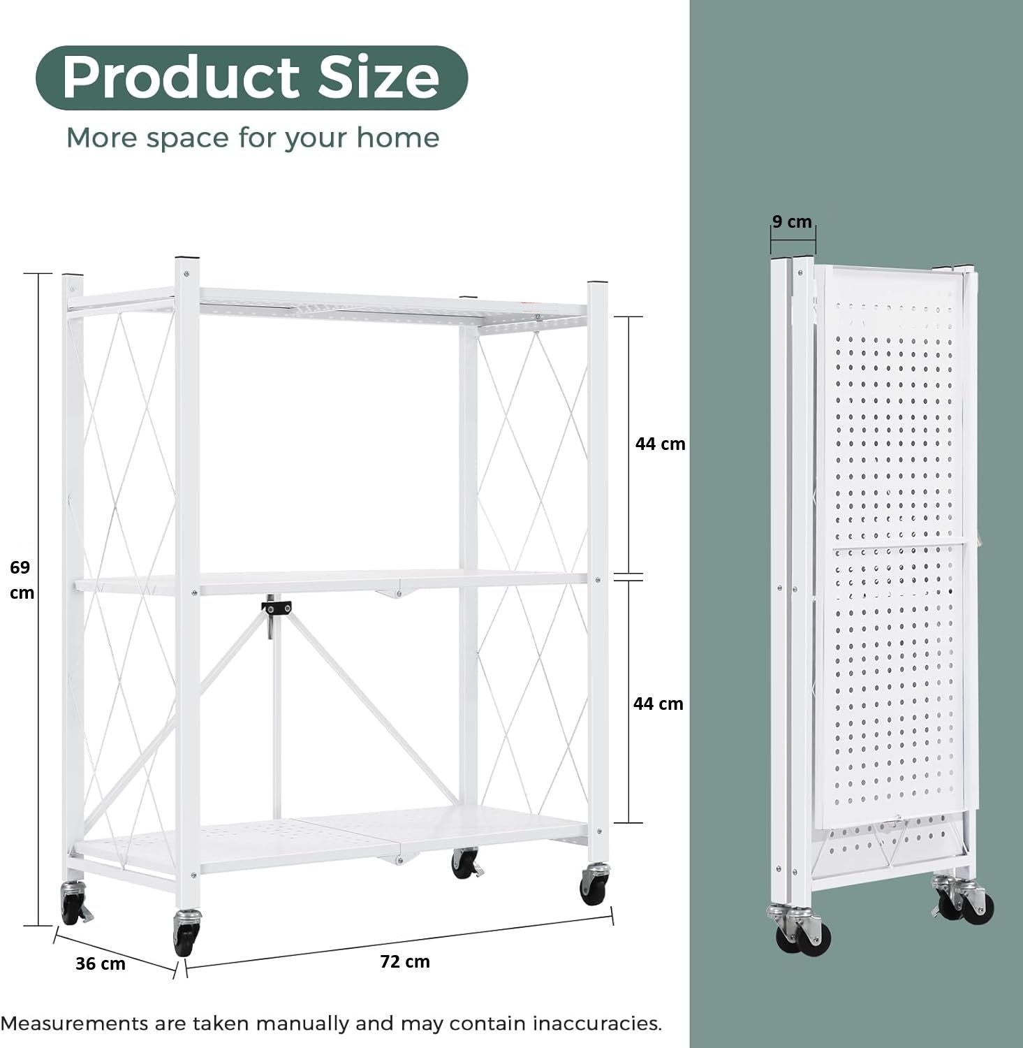 CARLA HOME 3-Tier Foldable Storage Shelf with Wheels for Kitchen, Garage, Pantry or Basement (White) V178-36253