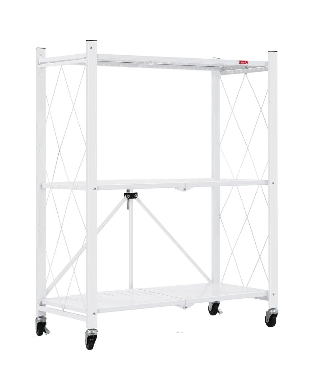 CARLA HOME 3-Tier Foldable Storage Shelf with Wheels for Kitchen, Garage, Pantry or Basement (White) V178-36253