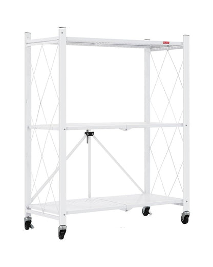 CARLA HOME 3-Tier Foldable Storage Shelf with Wheels for Kitchen, Garage, Pantry or Basement (White) V178-36253