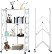 CARLA HOME 4-Tier Foldable Storage Shelf with Wheels for Kitchen, Garage, Pantry or Basement (White) V178-36254