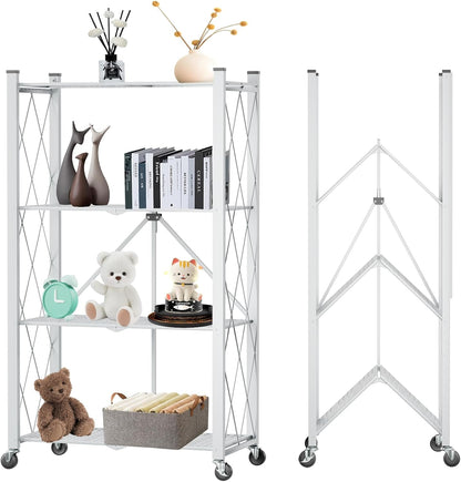 CARLA HOME 4-Tier Foldable Storage Shelf with Wheels for Kitchen, Garage, Pantry or Basement (White) V178-36254