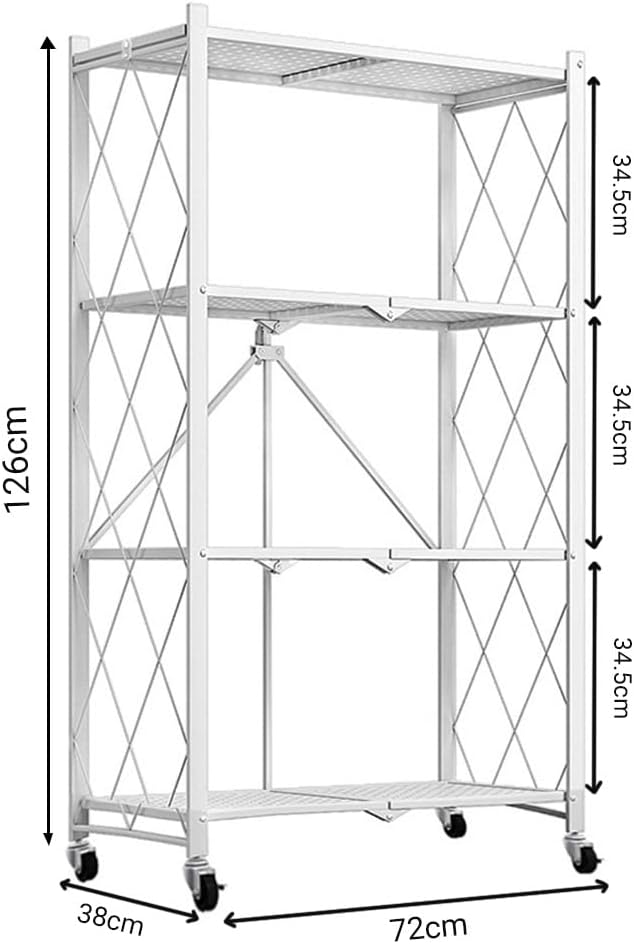 CARLA HOME 4-Tier Foldable Storage Shelf with Wheels for Kitchen, Garage, Pantry or Basement (White) V178-36254