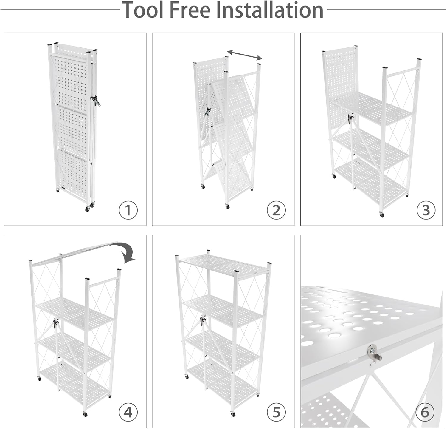 CARLA HOME 4-Tier Foldable Storage Shelf with Wheels for Kitchen, Garage, Pantry or Basement (White) V178-36254