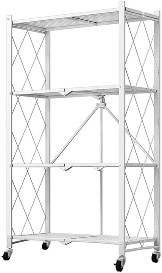 CARLA HOME 4-Tier Foldable Storage Shelf with Wheels for Kitchen, Garage, Pantry or Basement (White) V178-36254