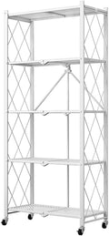 CARLA HOME 5-Tier Foldable Storage Shelf with Wheels for Kitchen, Garage, Pantry or Basement (White) V178-36255