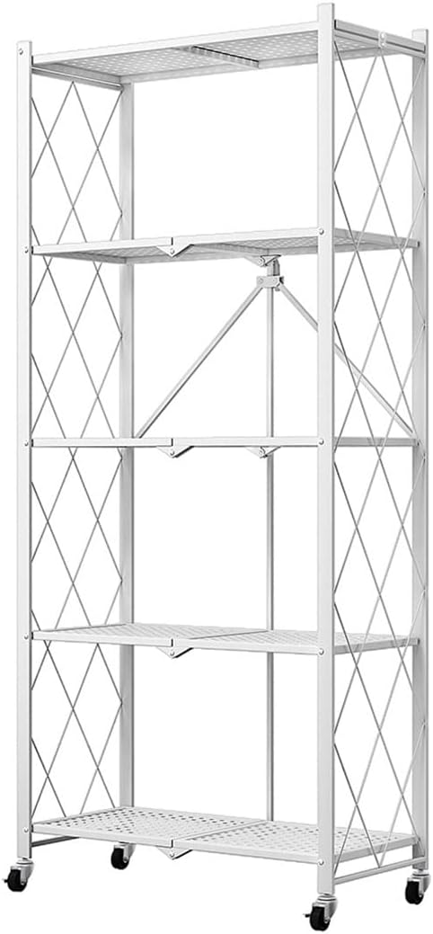 CARLA HOME 5-Tier Foldable Storage Shelf with Wheels for Kitchen, Garage, Pantry or Basement (White) V178-36255