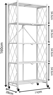 CARLA HOME 5-Tier Foldable Storage Shelf with Wheels for Kitchen, Garage, Pantry or Basement (White) V178-36255