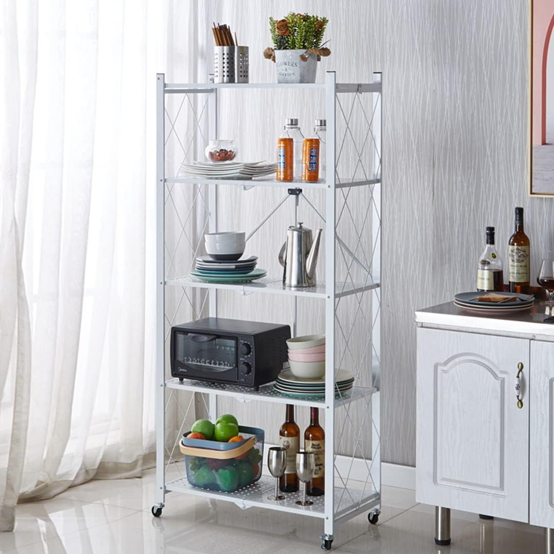 CARLA HOME 5-Tier Foldable Storage Shelf with Wheels for Kitchen, Garage, Pantry or Basement (White) V178-36255