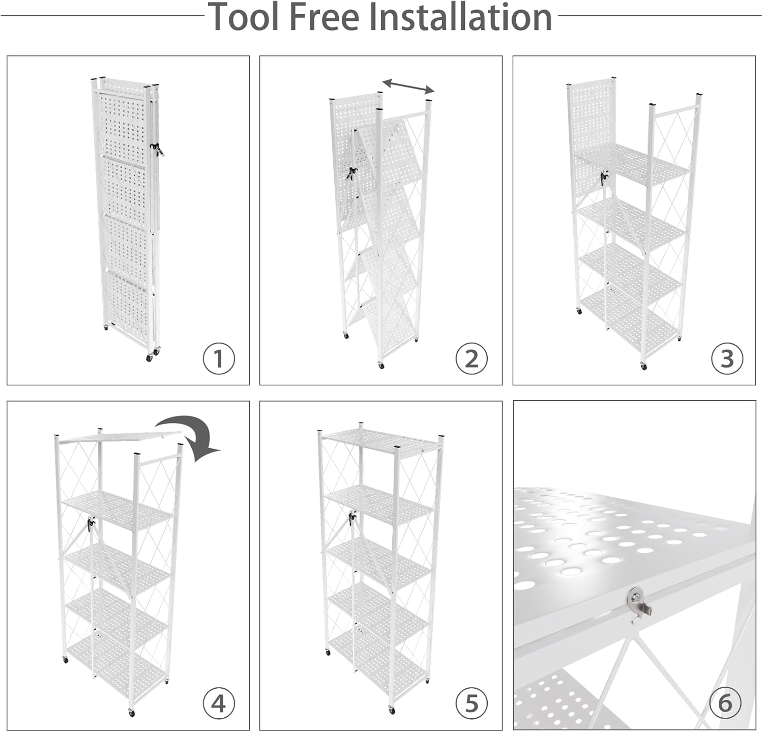 CARLA HOME 5-Tier Foldable Storage Shelf with Wheels for Kitchen, Garage, Pantry or Basement (White) V178-36255