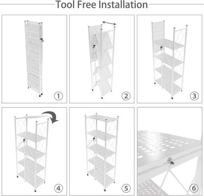 CARLA HOME 5-Tier Foldable Storage Shelf with Wheels for Kitchen, Garage, Pantry or Basement (White) V178-36255