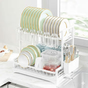 CARLA HOME Dish Drying Rack 2-Tier Kitchen Drainer with Drainboard (White) V178-36256