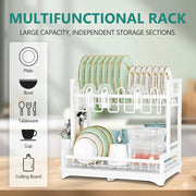 CARLA HOME Dish Drying Rack 2-Tier Kitchen Drainer with Drainboard (White) V178-36256