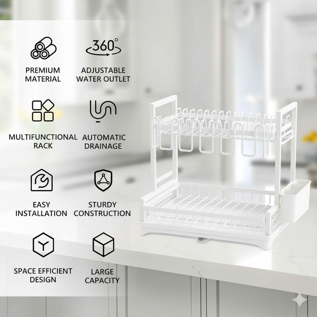 CARLA HOME Dish Drying Rack 2-Tier Kitchen Drainer with Drainboard (White) V178-36256