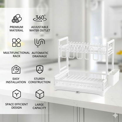 CARLA HOME Dish Drying Rack 2-Tier Kitchen Drainer with Drainboard (White) V178-36256